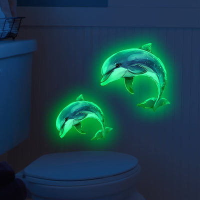 Calcomanías de Delfines que Brillan en la Oscuridad para Inodoro - Decoración de Baño de PVC de 20x30cm, Diseño Caprichoso de Delfín Azul y Autoadhesivo para el Hogar, Baño y Decoración del Inodoro