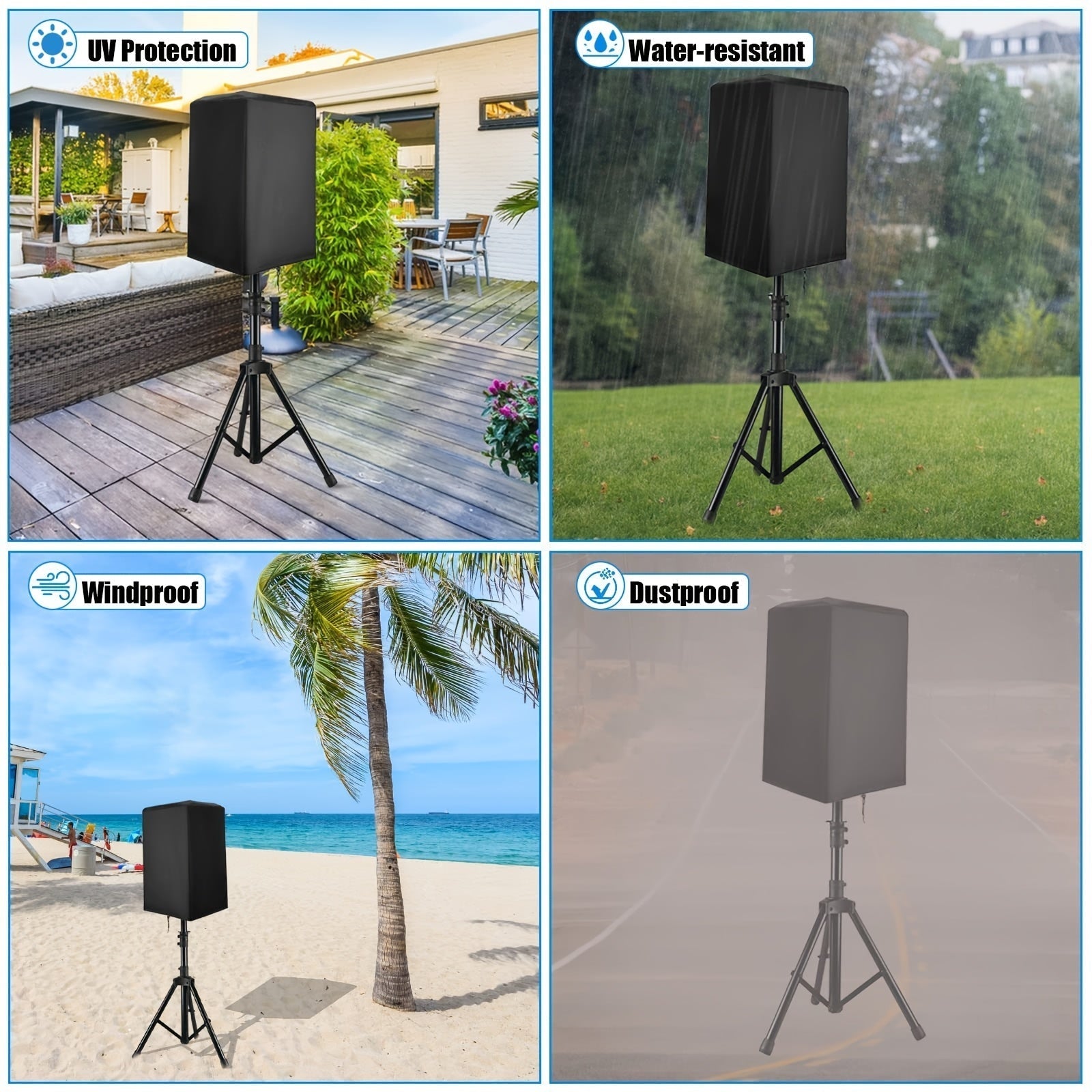Cubierta Impermeable y Antipolvo para Altavoz - Tela Oxford Recubierta de Plata 210D con Fondo con Cordón, Negra