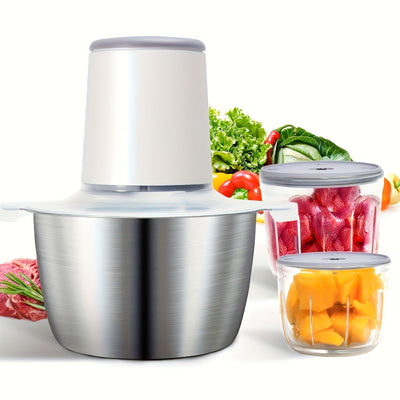 Molino eléctrico de carne de 2 litros y procesador de alimentos - Licuadora de acero inoxidable de 67,63 onzas para carnes, frutas, verduras y nueces - Recargable por USB, capacidad de 8 tazas, 1500 RPM, ideal para cocinas domésticas o comerciales, picad
