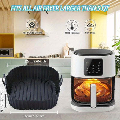 3 Piezas de Forros para Freidora de Aire Antiadherentes, Resistentes a 480°F/250°C con Base Antideslizante, Fácil Limpieza, Compatibles con Todas las Freidoras, Horno y Horneado - Cestillas de Silicona Alimentaria (4-7 Cuartos/3.8-6.5L) - Ideales para Po