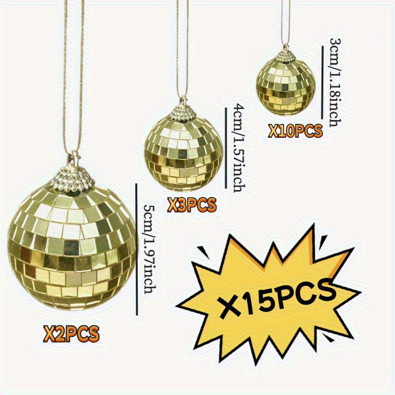 Juego de 15 piezas de esferas de espejo doradas - Tamaños variados, acabado dorado brillante para fiestas, cumpleaños y decoración del hogar - No se necesita electricidad, sin plumas, perfecto para ocasiones festivas, decoración festiva | Adornos brillan