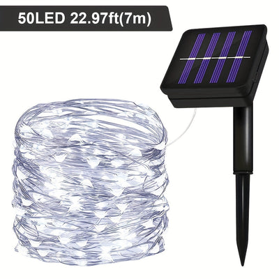 Guirnalda de Luces Solares LED - Impermeable, 8 modos, Luz parpadeante de alambre de cobre blanco/cálido/multicolor - Adecuada para patio, jardín, decoraciones navideñas y de bodas - longitud de 7.0 metros a 32.0 metros, cadena de luces para fiestas | ef