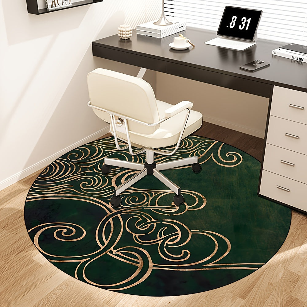 Alfombra redonda de lujo verde oscuro, diseño de líneas simples, poliéster resistente a las manchas, para sala de estar, dormitorio, decoración de silla de oficina, lavable a máquina, decoración de dormitorio de entrada