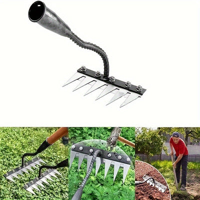 1PC Rastrillo de jardín de acero al carbono pesado para desyerbar - Rastrillo manual de desyerbe metálico para jardinería y aireación del suelo, sin mango incluido