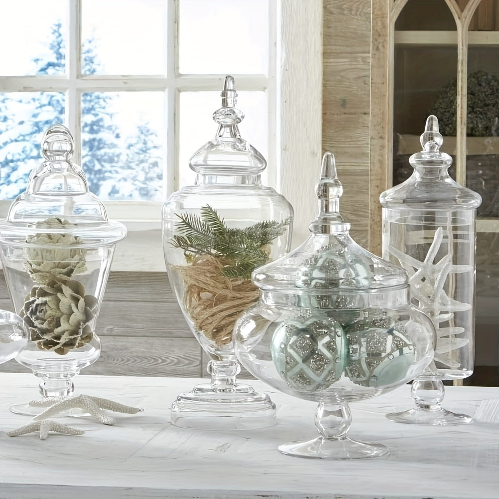 Juego de 3 Tarros de Vidrio Transparente con Tapas – Estilo Vintage Victoriano | Decoración Cottagecore para Baño, Cocina y Estantes | Contenedores Hygge Ideales para TikTok y Pinterest