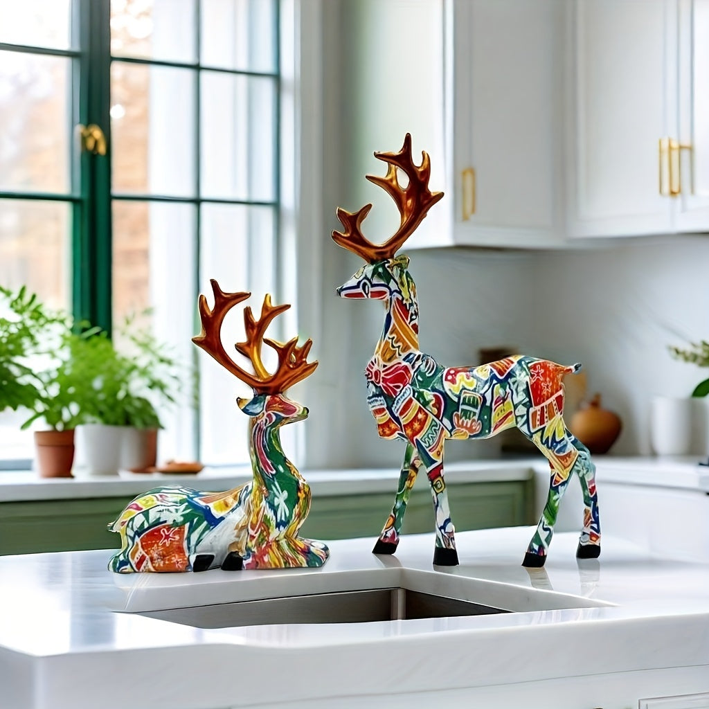 Juego de 2 piezas de venados decorativos, adornos para Navidad, Año Nuevo y bodas, figuras pequeñas para escritorio, hogar, sala y repisas de TV, accesorios creativos, regalo cálido para decorar el living