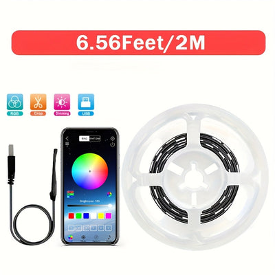 Luces de Tira LED RGB con Control por App, Alimentadas por USB, Regulables y Sincronizables con Música, Montaje en Pared, Brillo Ajustable, No Requiere Batería, para Decoración de Habitaciones, Dormitorios, Salas de Juegos, Iluminación de Ambiente para F