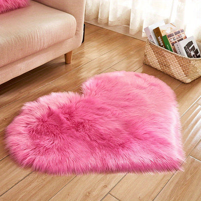 Alfombra de Área en Forma de Corazón de Peluche 1ud - Lavable a Máquina, Mezcla Suave de Poliéster y Acrílico, Alfombra Decorativa Ligera y Cómoda para Sala de Estar, Dormitorio, Oficina Uso Interior