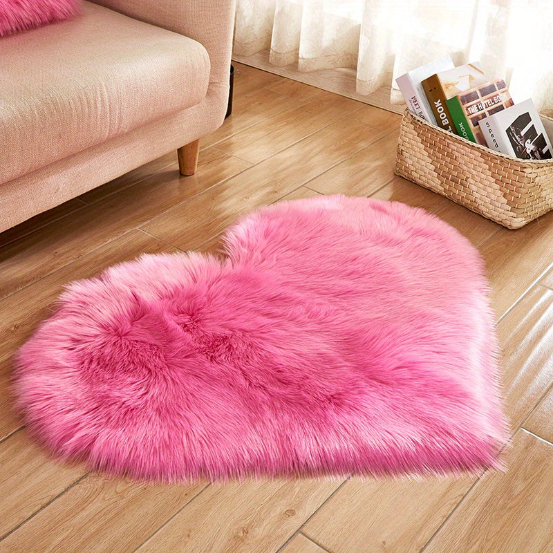 Alfombra de Área en Forma de Corazón de Peluche 1ud - Lavable a Máquina, Mezcla Suave de Poliéster y Acrílico, Alfombra Decorativa Ligera y Cómoda para Sala de Estar, Dormitorio, Oficina Uso Interior
