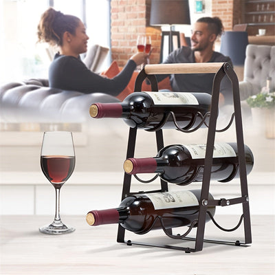 Estante de vino de hierro, estante apilable para almacenamiento de vino tinto con acabado con recubrimiento en polvo.