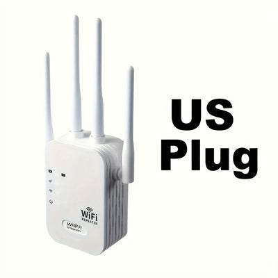 Momotor Extensor WiFi, Amplificador de Señal WiFi 2.4GHz (8500 pies cuadrados), Cobertura Fuerte y Penetración Profunda, Compatible con 35 Dispositivos, 4 Modos, Configuración Rápida, 4 Antenas 360°, Puerto Ethernet Incluido, Ideal para Hogar, Oficina, C