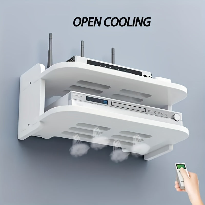 Estante de pared para ahorrar espacio, 1 unidad, material PP, organizador para router y decodificador de TV sin necesidad de taladrar, solución de almacenamiento sin carga, estantes de esquina