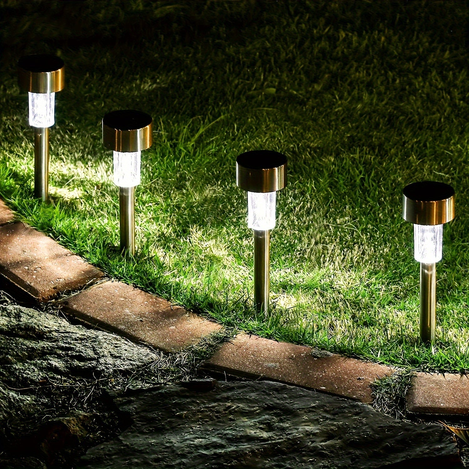 10 piezas de luces solares para exteriores para jardín, luces de sombra, luces LED de acero inoxidable, luces solares de jardín, luces de patio, para camino, patio, césped, pasarela, terraza y entrada, regalo de Navidad.