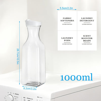 1pieza Dispensador de Loción, Dispensador Cuadrado de 1000Ml, Dispensador de Detergente para Lavandería, Dispensador de Suavizante de Plástico, Contenedor Líquido para Lavandería, Cans de Refuerzo de Aroma con 4 etiquetas, Organizador de Lavandería