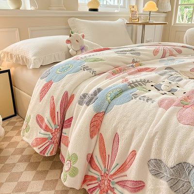 Manta de poliéster suave y acogedora con diseño floral vibrante y multicolor, ideal para el hogar, la oficina, el camping y los viajes, perfecta para todas las estaciones, uso en la oficina | Ropa de cama vibrante | Plush de poliéster, ropa de cama flora