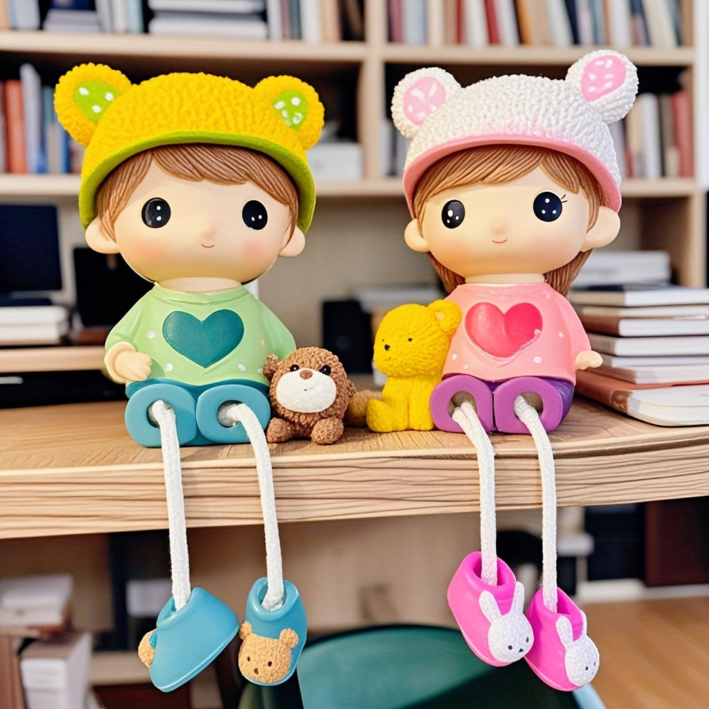 Un par de figuras de dibujos animados creativas y lindas para decoración interior y exterior, ideales para el recibidor, el armario de vinos, la estantería de libros y el mejor regalo de cumpleaños.