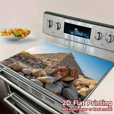 1pc Protector de Electrodomésticos del Desierto Egipcio - Diseño Pirámide, Cubierta Antirrayas para Cocinas, Hornos y Lavadoras - Decoración Fácil de Limpiar o Adorno para Fiestas - Compatible con Temáticas de Arquitectura Árabe, Protección para Placas d