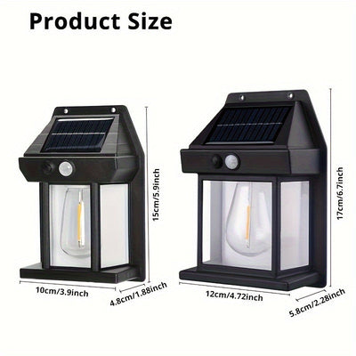 1 pieza de luz para pared exterior, 2 tamaños disponibles, luz solar para patio, luz de pared con sensor de movimiento, tres modos de iluminación, material ABS, luz para exteriores sin necesidad de cableado, adecuada para porche, patio y jardinería