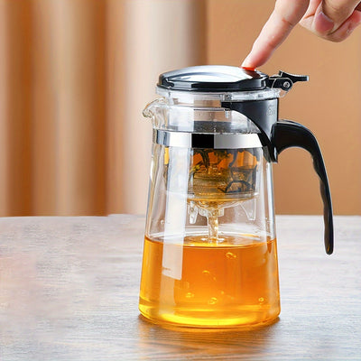 1pc Tetera de Vidrio Elegante de 750ml con Infusor de Un Solo Botón - Perfecta para Té de Hojas Sueltas, Regalo Ideal para Aficionados al Té, Té con Filtro, Uso Doméstico