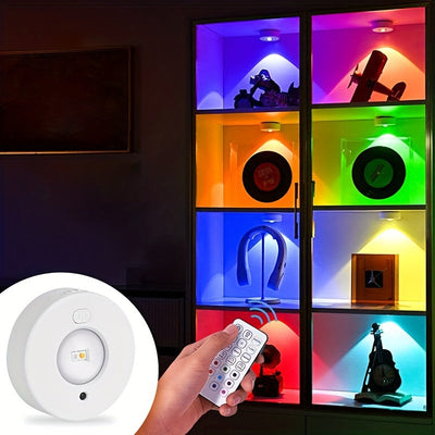 1pc POOKIN LED RGB Luz de carga recargable con mando a distancia, luz inalámbrica de empuje magnético con temporizador y función de cambio de color, aplique de plástico con acabado pulido, alimentado por batería de litio de 500mAh, para cocina, armario y