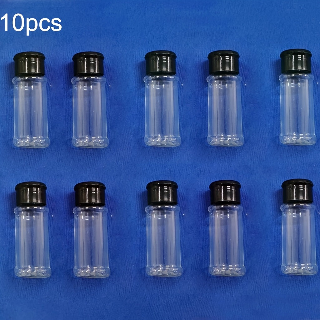 Juego de 10 Tarros de Especias Libres de BPA con Tapas Agitadoras - Contenedores de Plástico Duraderos para Condimentos y Sazonadores para BBQ, Camping, Picnics y Organización de Cocina, Tapas para Verter, Almacenamiento