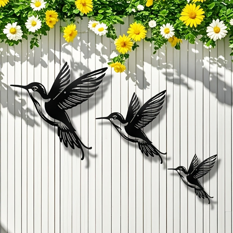 Arte metálico decorativo 3 Birds, cerca decorativa con figuras de colibrí, estilo pastoril, color negro, material de metal, decoración moderna para pared, arte en hierro, artesanía metálica, para dormitorio, sala, cocina, decoración de pared, cerca para