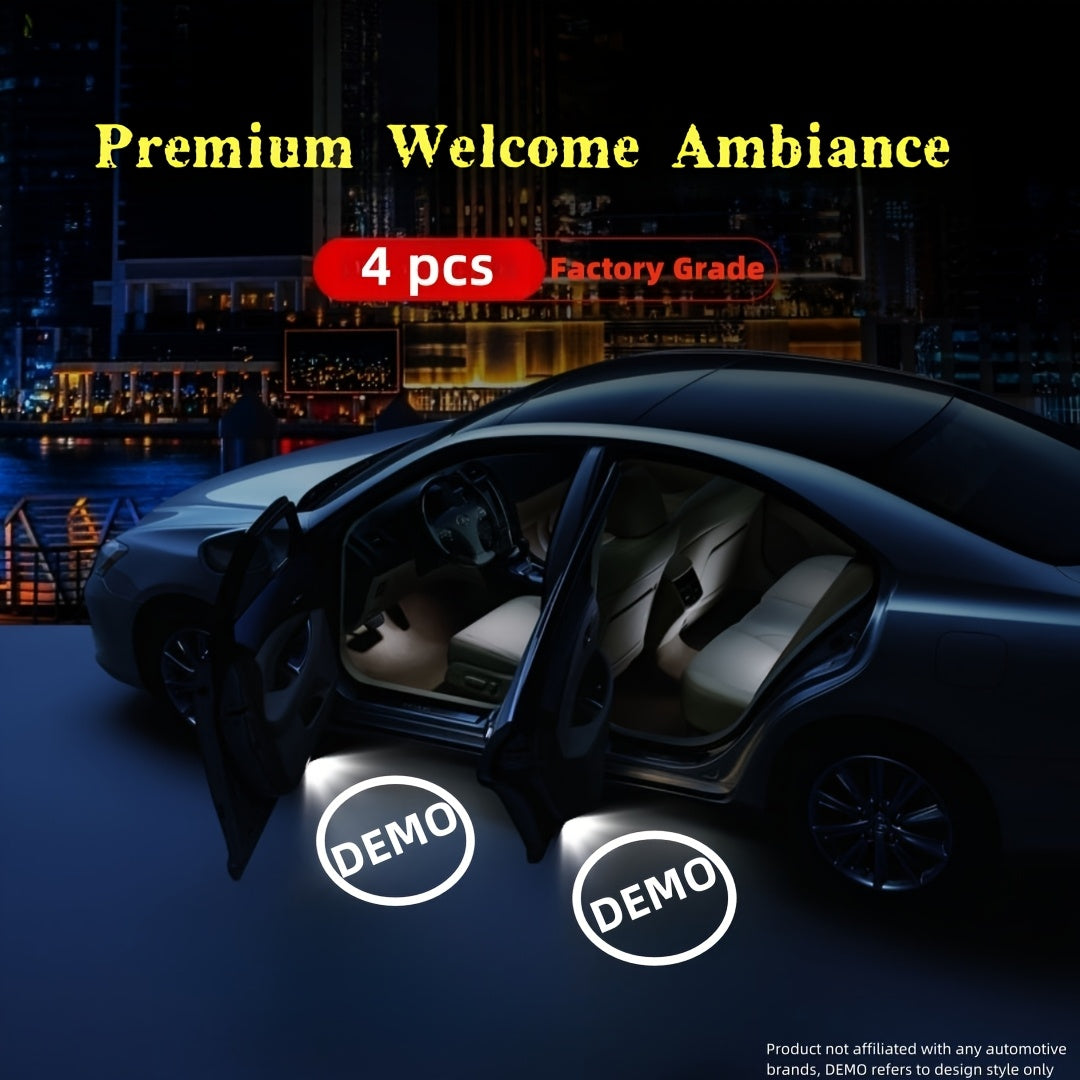 4 piezas de Luces de Bienvenida para Puertas de Coche con Proyección de Logotipo al Estilo OEM, Proyector de Logotipo Inspirado en Equipo Original, Proyección de Logotipo HD, Fácil Instalación - Compatibilidad Universal para Vehículos