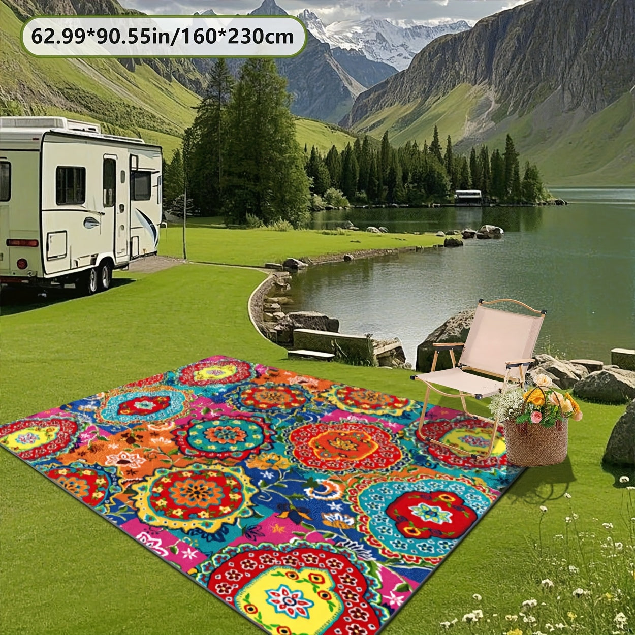 Estampado digital 2D plano, patrón tradicional, alfombra decorativa de estilo clásico, alfombrilla interior de RV, alfombrilla de tienda, alfombrilla de patio, alfombrilla de bienvenida, alfombrilla de camping, adecuada para camping al aire libre, sender