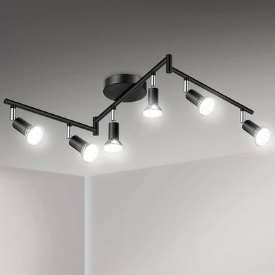 Kit de iluminación de pista LED de 6 luces, reflector de techo negro de 6 vías, soporte de lámpara giratorio flexible, luz de pista no incluye bombillas, las bombillas deben ser compradas por el usuario