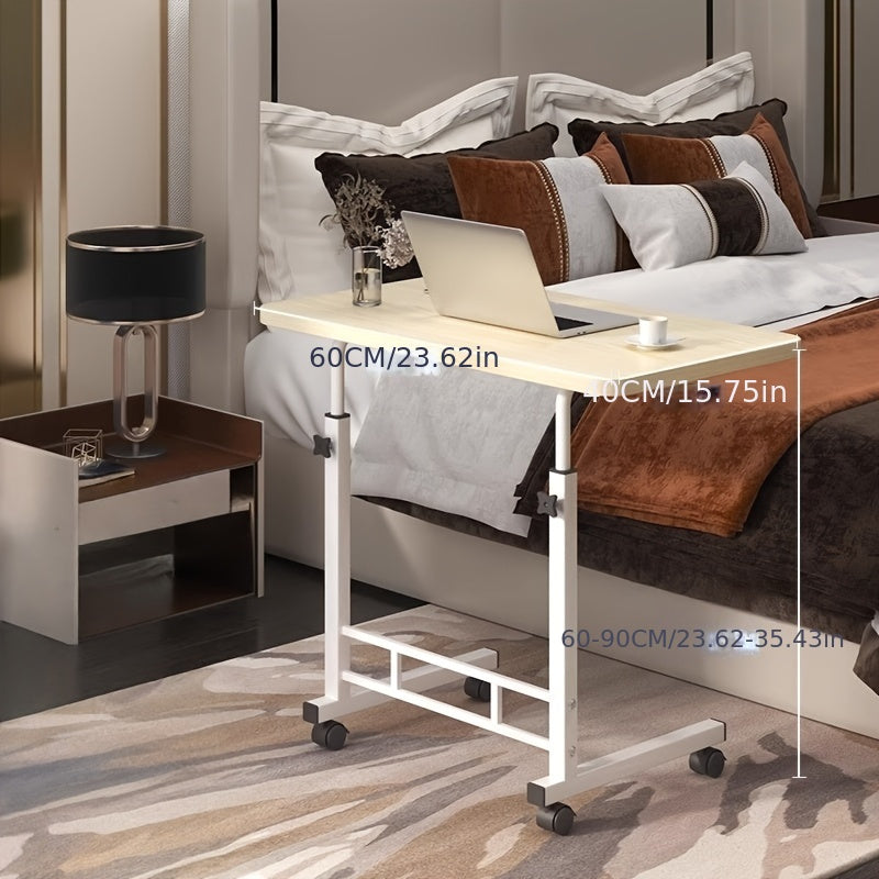 Escritorio Móvil de Altura Ajustable Fácil Montaje - Mesa Auxiliar de Madera Suave y Metal, Estación de Trabajo Compacta para Oficina en Casa, Dormitorio o Estudiantes - Sin Necesidad de Energía, 4 Ruedas, Diseño Minimalista, Portátil
