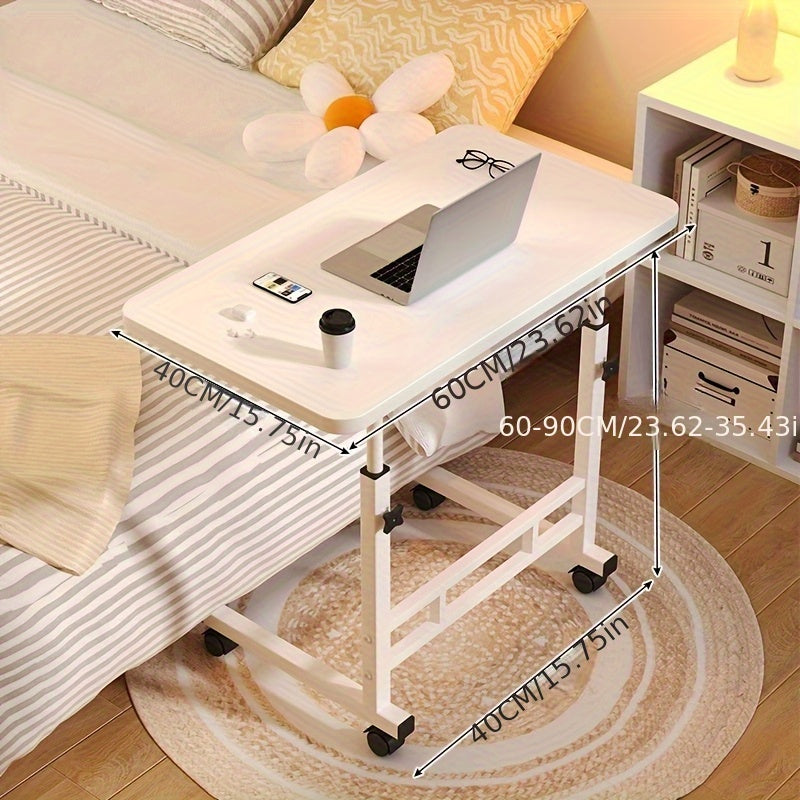 Escritorio Móvil de Altura Ajustable Fácil Montaje - Mesa Auxiliar de Madera Suave y Metal, Estación de Trabajo Compacta para Oficina en Casa, Dormitorio o Estudiantes - Sin Necesidad de Energía, 4 Ruedas, Diseño Minimalista, Portátil