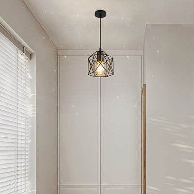 1 Luminaria colgante minimalista moderna con base de bombilla E27 - Diseño geométrico de hierro, montaje semiempotrado para comedor, pasillo, bar y más (bombilla no incluida), Luminaria moderna | Luminaria minimalista | Luminaria de hierro