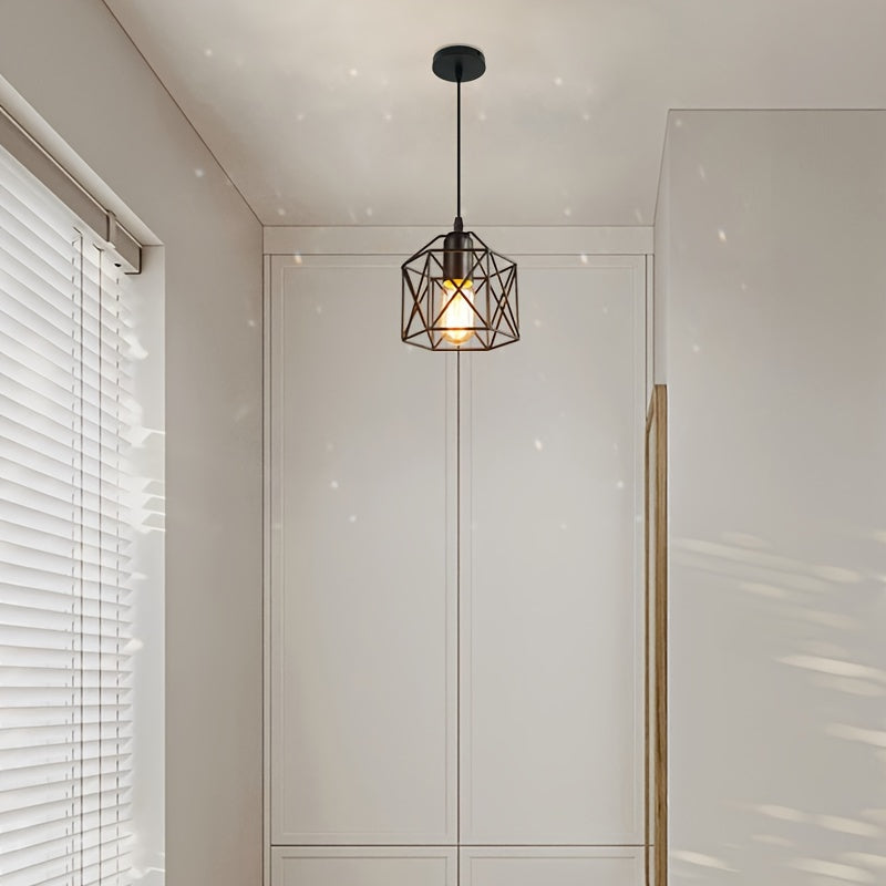 1 Luminaria colgante minimalista moderna con base de bombilla E27 - Diseño geométrico de hierro, montaje semiempotrado para comedor, pasillo, bar y más (bombilla no incluida), Luminaria moderna | Luminaria minimalista | Luminaria de hierro