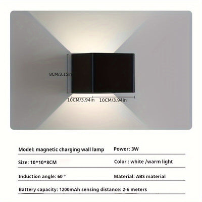 Luz LED moderna negra con sensor de movimiento y brillo ajustable, con batería recargable, para clósets, gabinetes, dormitorios, salas y escaleras - Ideal para decoración de interiores