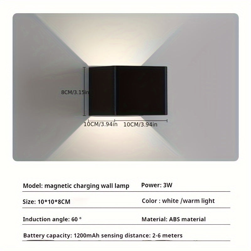 Luz LED moderna negra con sensor de movimiento y brillo ajustable, con batería recargable, para clósets, gabinetes, dormitorios, salas y escaleras - Ideal para decoración de interiores