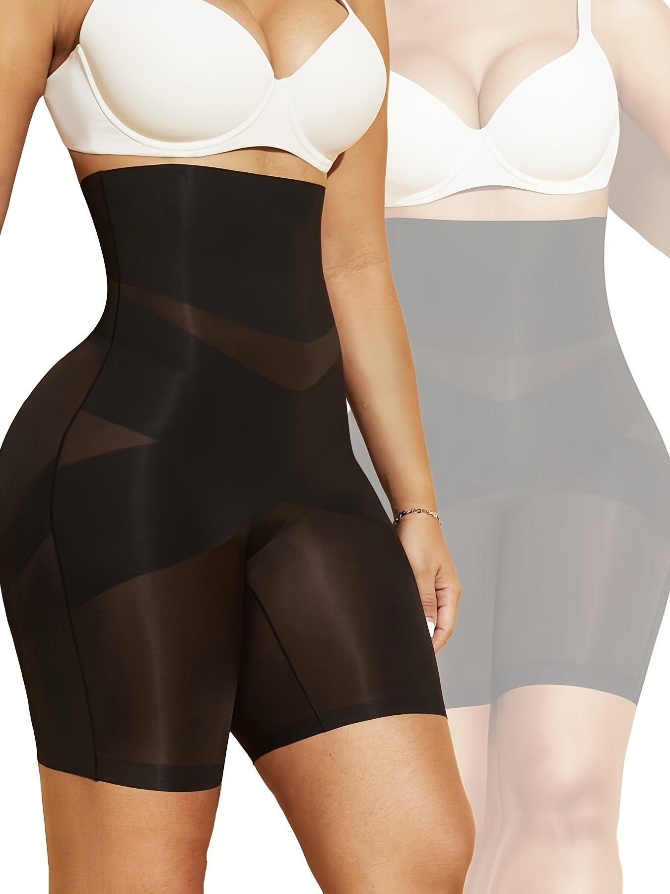 1 par de shorts moldeadores sin costuras para mujer, control de abdomen y levantamiento de glúteos, tela de fibra sedosa (61% nailon/39% elastano), compresión media, línea elegante, color sólido, solo lavado a mano