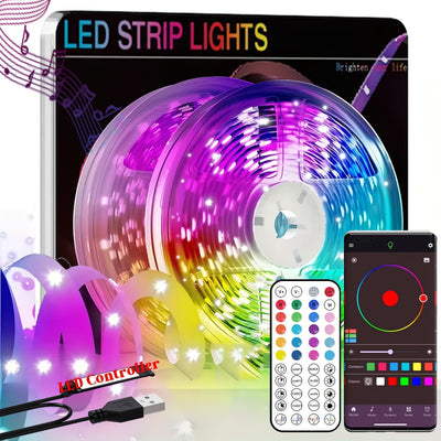 Decoración inteligente de habitaciones con luz LED sincronizada con música, tira de luces RGB fácil de instalar, temporizador y ritmo sincronizado, para dormitorio, sala de estar, hogar, Halloween y decoración de bodas