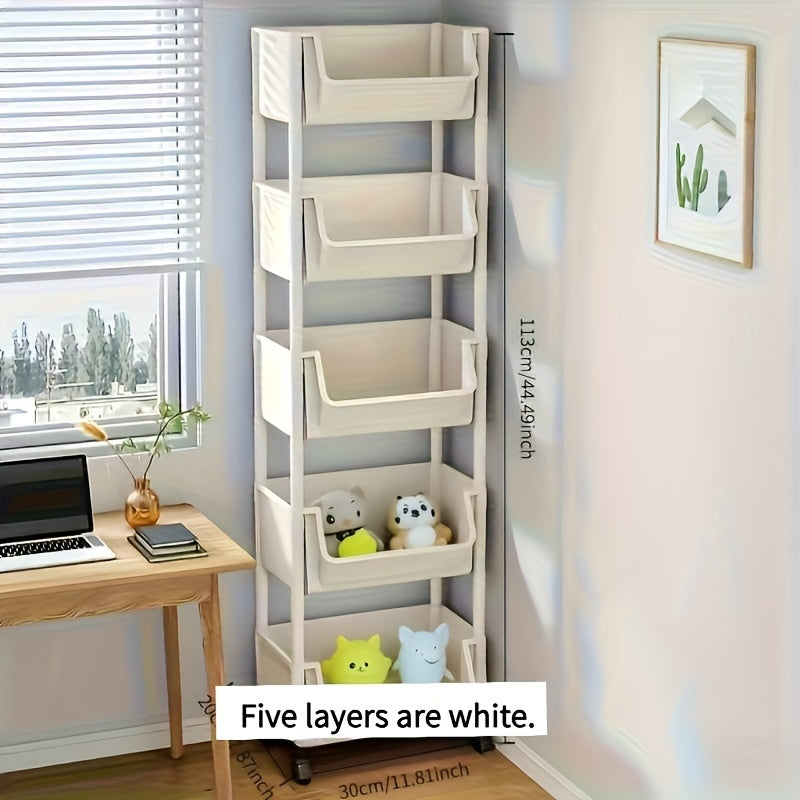 Estantería de Almacenamiento Plástica Blanca con 5 Niveles y Ruedas—Adecuada para Espacios Estrechos, Organizador al Piso con Diseño Sencillo para el Hogar, Ideal para Habitaciones Pequeñas