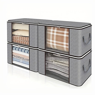 Juego de Organizador y Almacenamiento Grande, 4 Piezas con Manta Plegable, Asas Duraderas para Ropa, Dormitorio, Edredones, Armario, Respaldo - Gris, Almacenamiento Debajo de la Cama