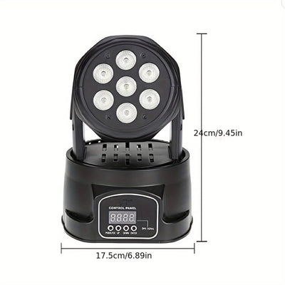 Mini Luz DJ RGBW 7x8W con Activación por Sonido, Control DMX - Ideal para Fiestas, Clubes, Conciertos, Bodas, Eventos de Discoteca - Negro, Efectos de Iluminación de Discoteca|Mejorador de Ambiente de Club|Función de Pantalla Digital, Accesorios de DJ