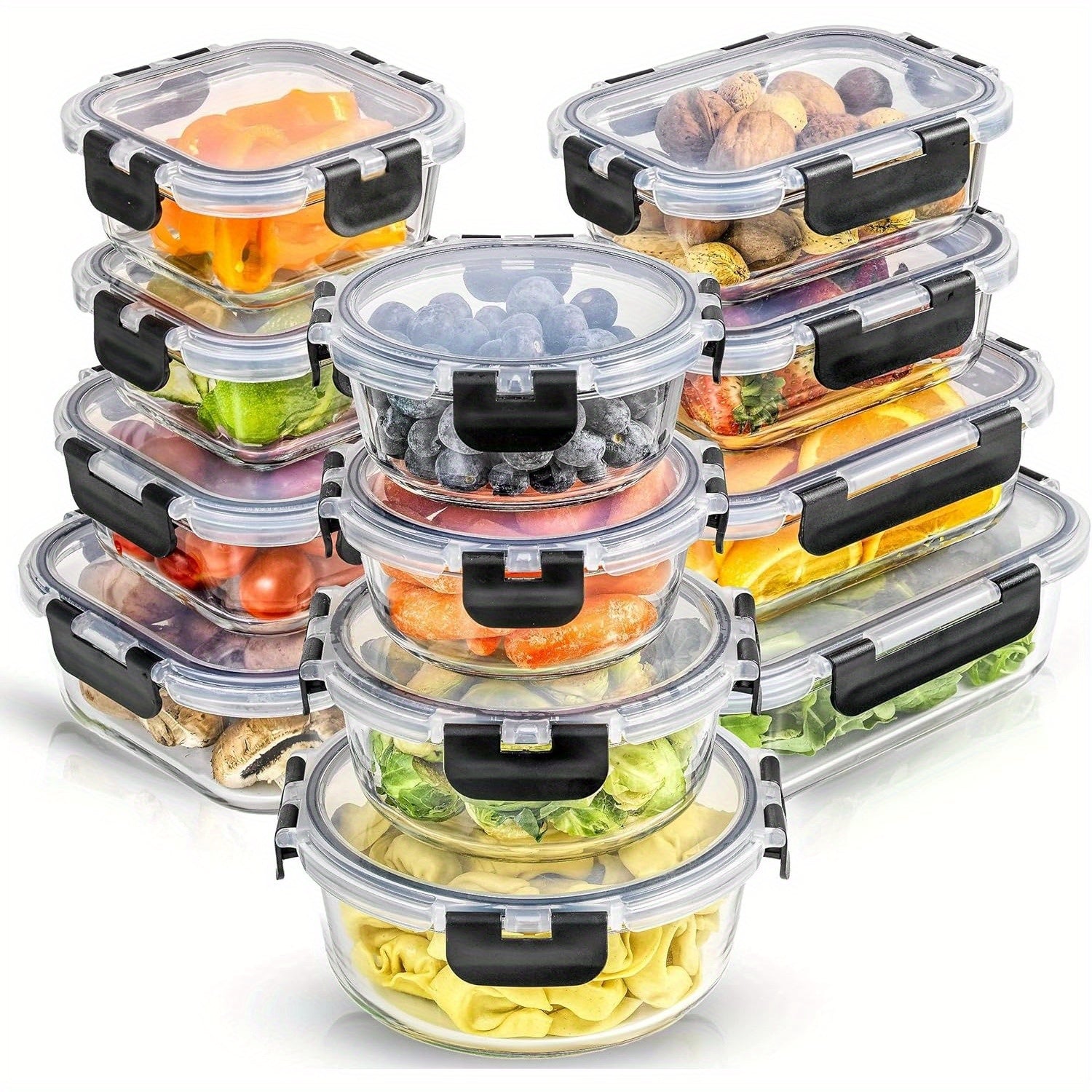 Paquete de 24, 12 Contenedores para Almacenamiento de Alimentos Sellados y Congelables con 12 Tapas, Recipiente de Cocina, Caja de Vidrio para el Mediodía, Contenedor de Vidrio Cubierto