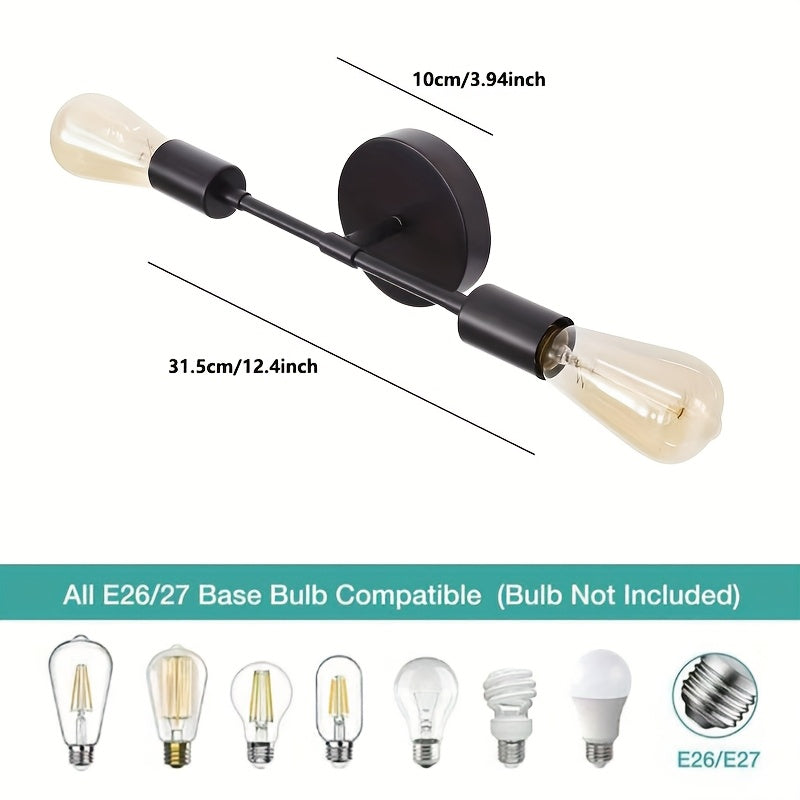 Lámpara de pared moderna y minimalista con base E27 para 2 focos, estilo vintage rústico, ideal para sala, dormitorio, habitación, mesita de noche, baño, pasillo y escaleras (focos no incluidos)