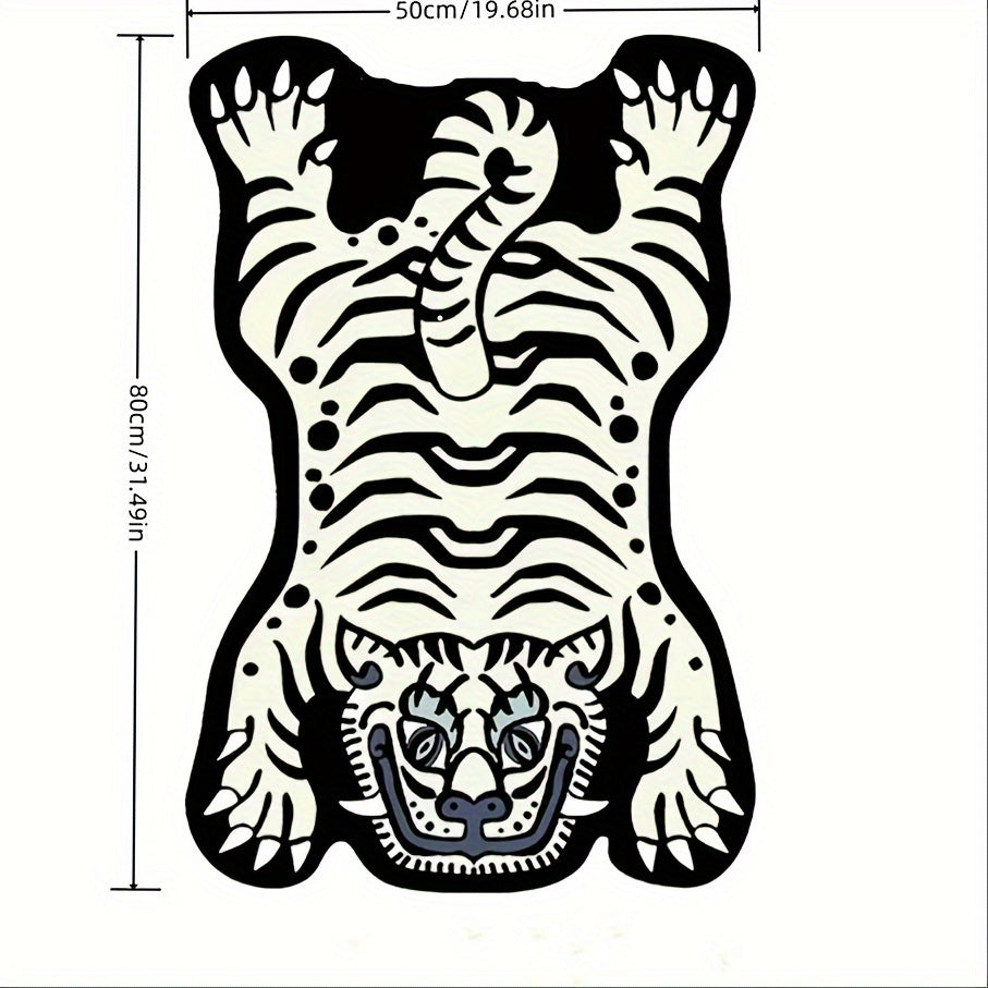 950G/㎡ Alfombra de tigre blanco exquisita de falso cachemira de pelo corto única y creativa irregular para dormitorio, sala de estar, sofá, baño, cabecera y entrada; decoración del hogar que es colorida, lavable, antideslizante y suave para un uso cómodo