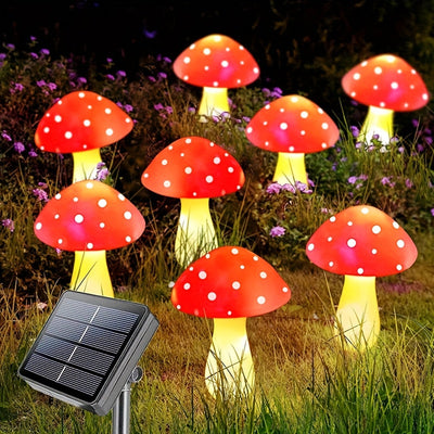 Luces solares de champiñones con puntos rojos y blancos - Decoración para jardín, luces solares para exteriores de plástico resistente con control de encendido/apagado, sin necesidad de pilas, ideales para patios, parques o jardines, diseño divertido, re