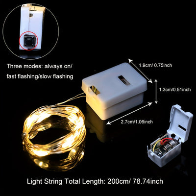 12 pzas. luces LED de hadas con cable de cobre, 2 metros de largo, con pilas, mini luces de bengala en tono amarillo cálido, perfectas para dormitorio, hogar, jardín, bodas, Navidad y decoración de fiestas, uso en interiores y exteriores, luces de hadas
