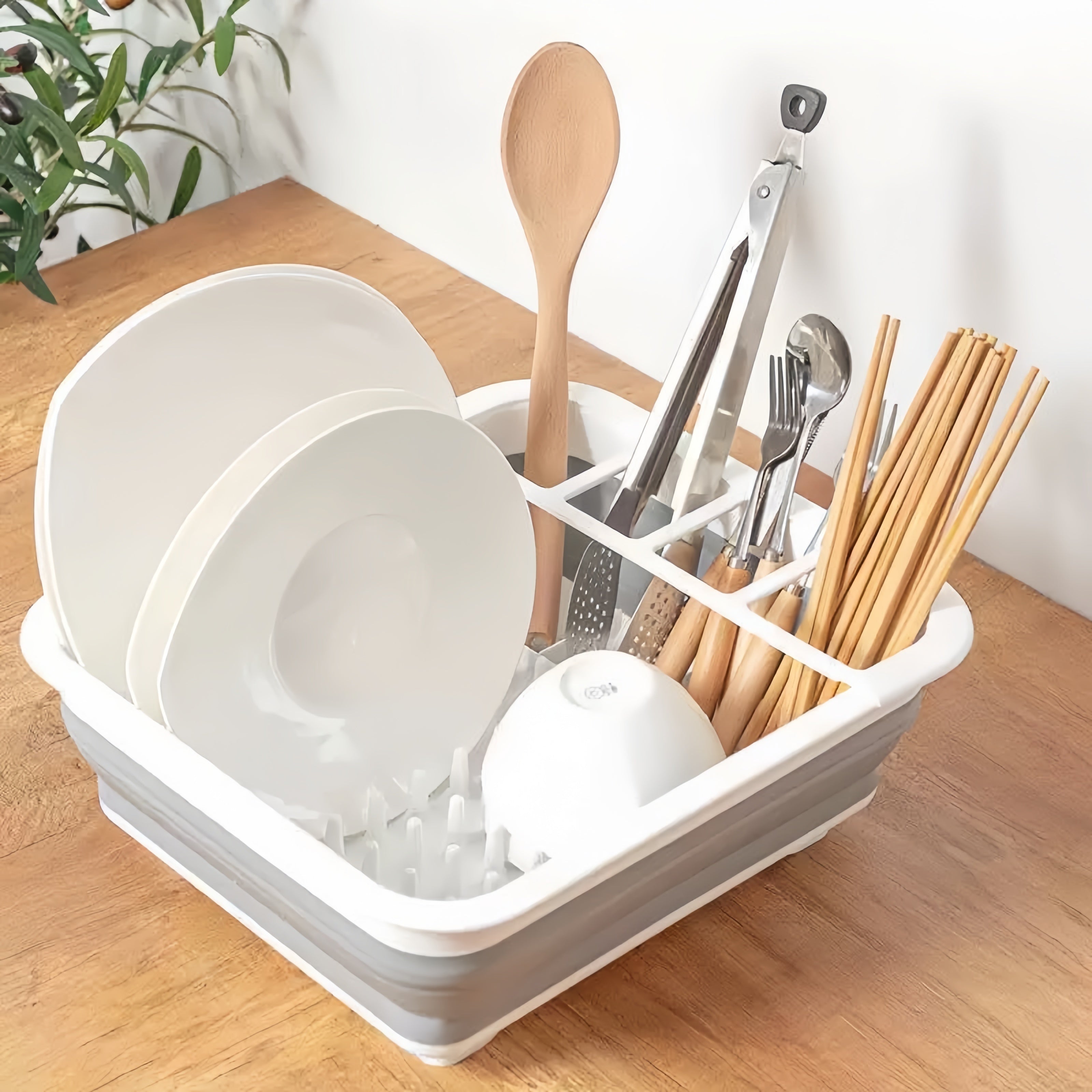 Estante Plegable Versátil para Platos con Tabla de Escurre - Material PP Duradero, Perfecto para RVs, Camping y Barcos - Organizador de Cocina Portátil para Platos y Verduras