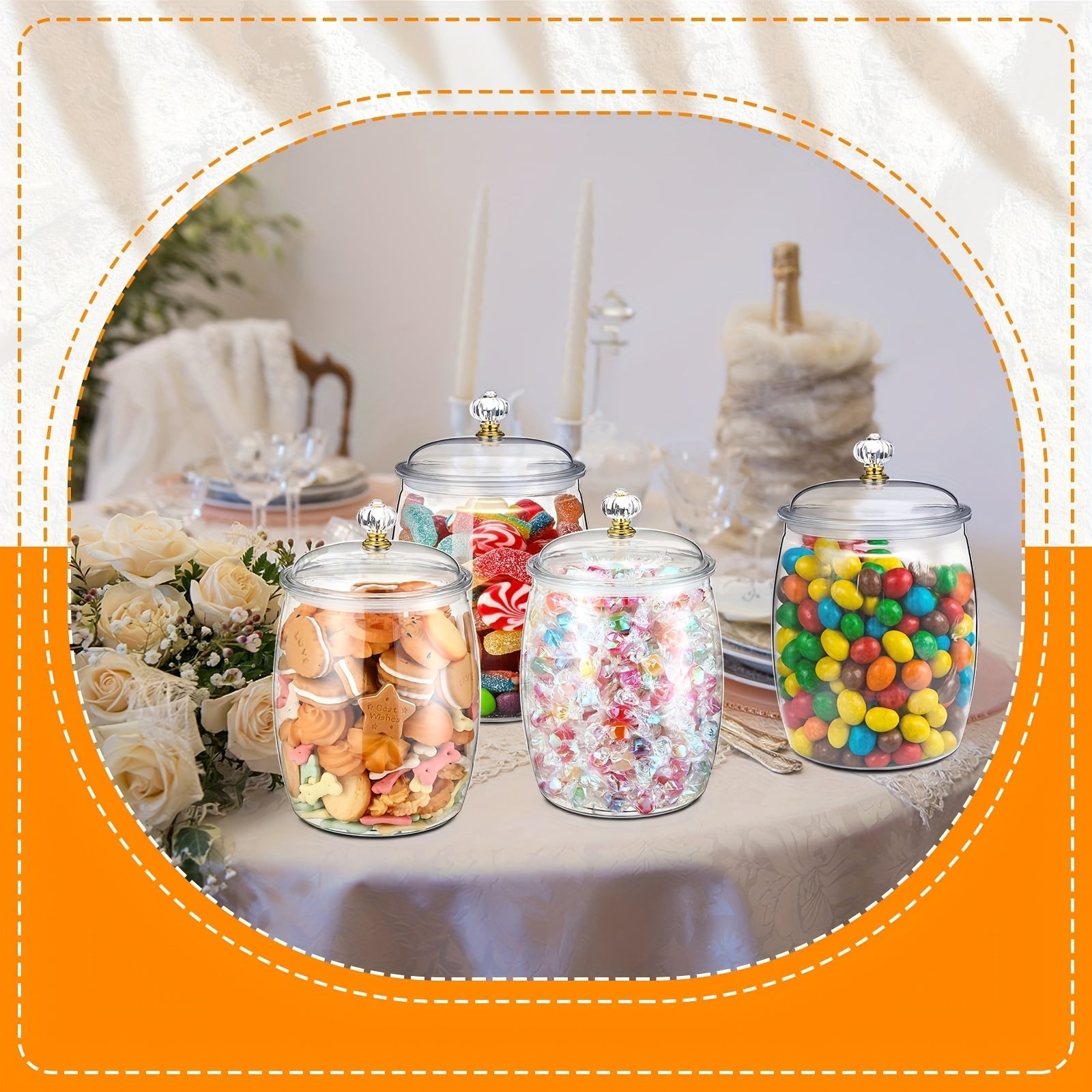 4/6pcs Tarro de Plástico para Dulces y Galletas con Tapa Tarro Decorativo para Medicinas Contenedor de Auto-Servicio para Dulces Tarro Transparente Sellado para Almacenamiento de Alimentos Decoración del Hogar