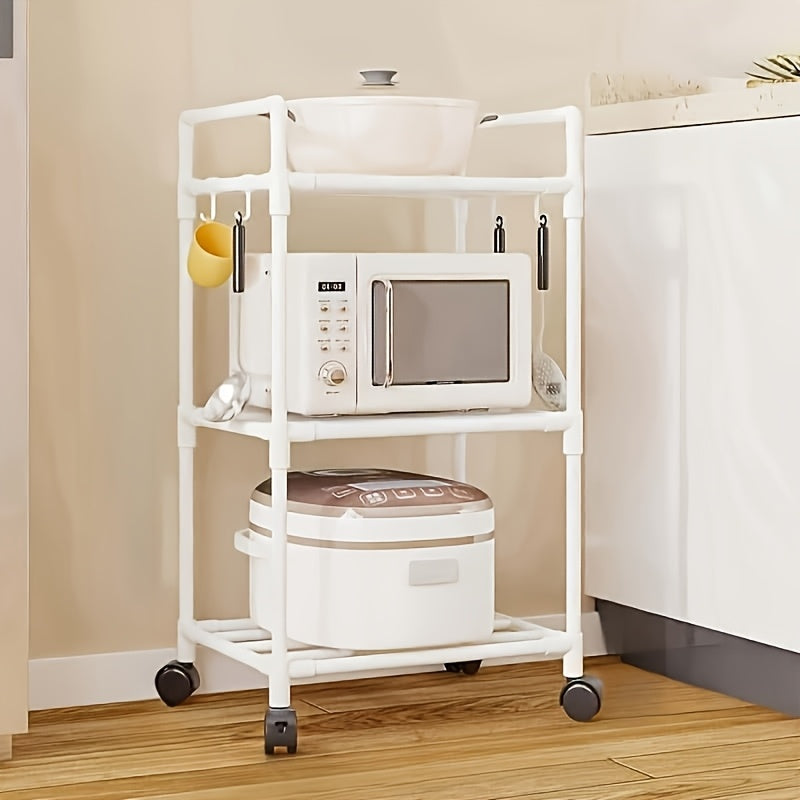 Carrito de cocina de 3 niveles con ruedas, estilo vintage, con estantes de almacenamiento de metal y plástico, diseño que ahorra espacio para tostadora de pan y almacenamiento de pequeños electrodomésticos, organizador de despensa de alimentos, fácil mon