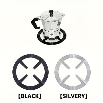 Soporte para olla de cafetera de acero inoxidable - Negro/Plateado, soporte circular para estufa de gas para cocina en casa, no necesita batería, accesorio para estufa|Diseño metálico elegante|Artículo de cocina duradero, accesorios para estación de café