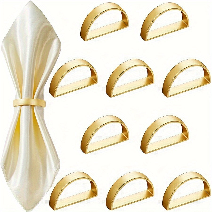 6 piezas de anillos de servilleta de acero inoxidable dorado - Decoración de mesa de forma D de color sólido para Navidad, accesorios elegantes para fiestas, soportes de tela no tejida para mejorar la atmósfera de la mesa.